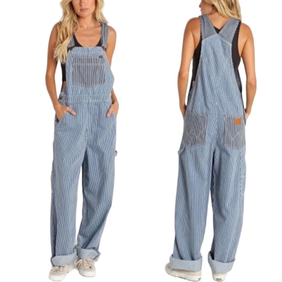 Wrangler Pants - Wrangler Relaxed Bib Overall Hickory Light Size XL Railroad Striped Vintage 90s